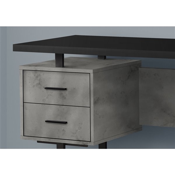 COMPUTER DESK - 60-inL / BLACK / GREY CONCRETE/ BLACK METAL