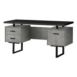 COMPUTER DESK - 60-inL / BLACK / GREY CONCRETE/ BLACK METAL