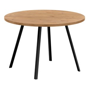 Monarch Specialties Round Fixed Standard Dining Table, Composite Top with Metal Base, Golden Pine and Black