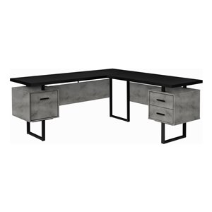 Monarch Specialites 71-in L x 71-in W x 30-in H Concrete Effect and Black Metal Left/Right Corner Computer Desk