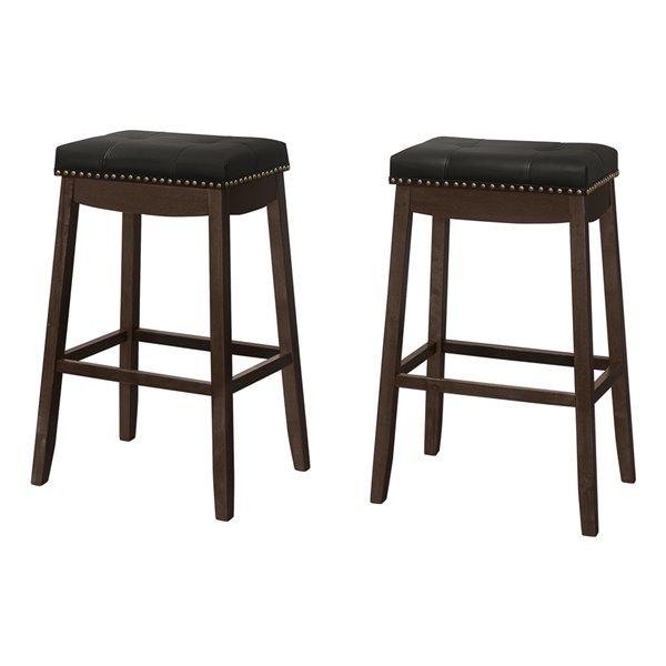 Monarch Specialties Upholstered Bar Stool, Black/Espresso, 2-Pack