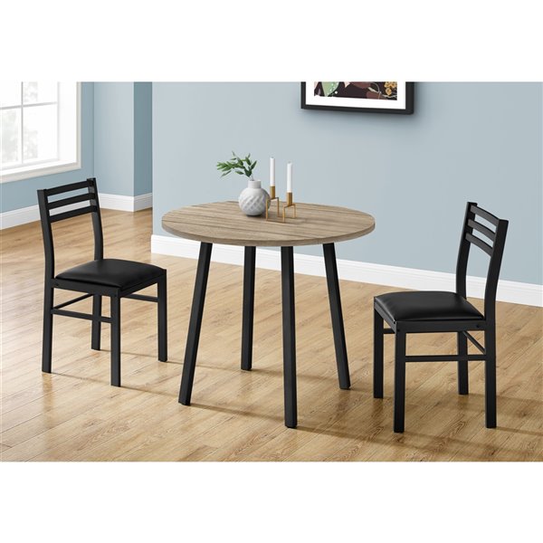 Monarch Specialties Dining Room Set with Round Table, Dark Taupe, 3-Pieces