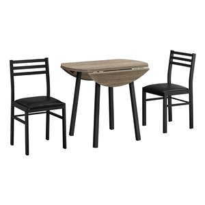 Monarch Specialties Dark Taupe and Black Dining Room Set with 35-in Round Drop-Leaf Table and 2 chairs