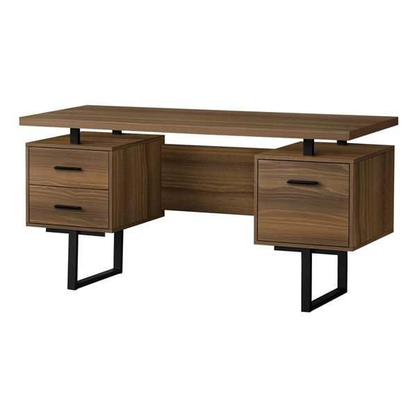 COMPUTER DESK - 60-inL / WALNUT / BLACK METAL