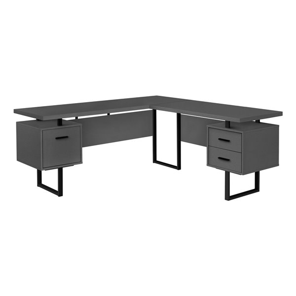 COMPUTER DESK - 70-inL / MODERN GREY / BLACK METAL / L/R