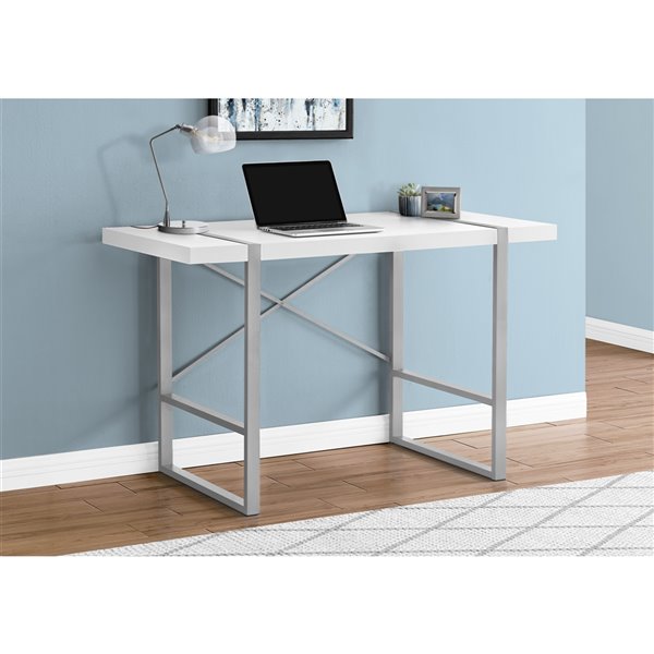 BUREAU - 48 poL / BLANC / METAL ARGENT