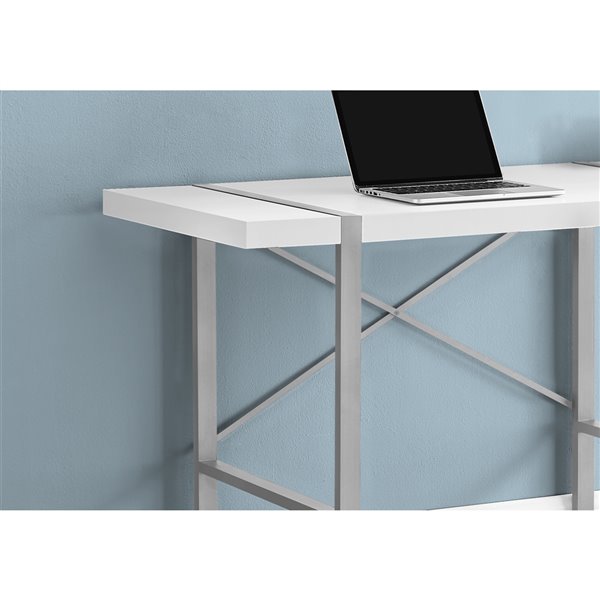 BUREAU - 48 poL / BLANC / METAL ARGENT