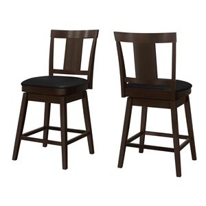 Monarch Specialties Upholstered Counter Height Stool, Espresso/Black, 2-Pack