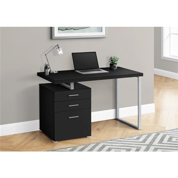 BUREAU - 48 poL / NOIR / METAL ARGENT / FACE GAUCHE/DROIT