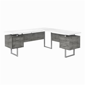 COMPUTER DESK - 70-inL / WHITE/ CONCRETE/ SILVER METAL/ L/R