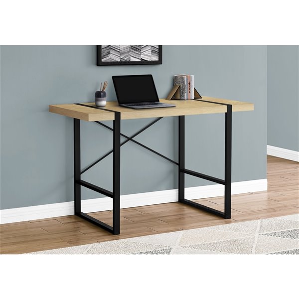 COMPUTER DESK - 48-inL / NATURAL / BLACK METAL