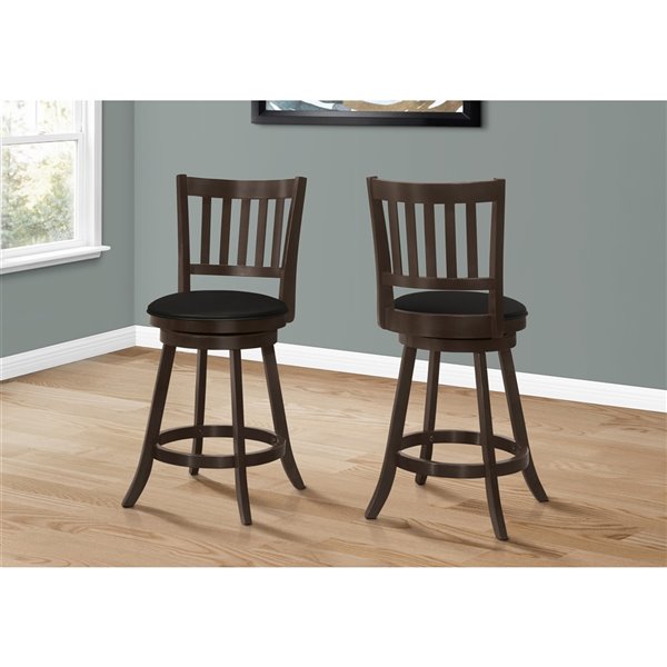 Monarch Specialties Upholstered Swivel Counter Height Stool, Espresso/Black, 2-Pack