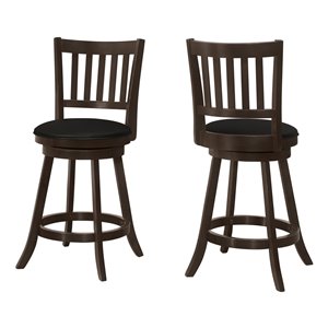 Monarch Specialties Upholstered Swivel Counter Height Stool, Espresso/Black, 2-Pack