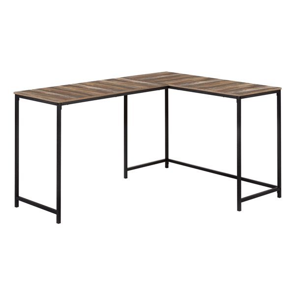 BUREAU - 58 poL / DESSUS FAUX BOIS BRUN EN COIN/ METAL NOIR