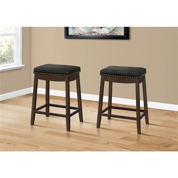 Monarch Specialties Upholstered Counter Height Stool, Black/Espresso, 2-Pack