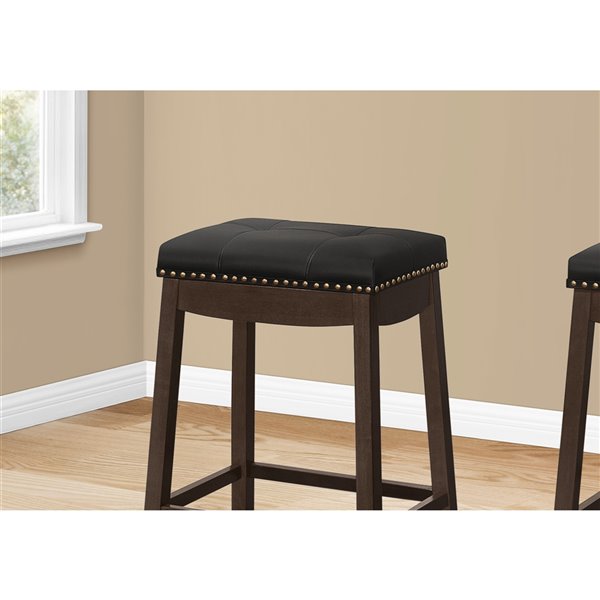 Monarch Specialties Upholstered Counter Height Stool, Black/Espresso, 2-Pack