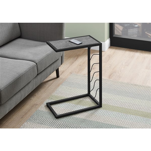 Table d'appoint en forme de C rectangulaire de Monarch Specialties, 25,25 po x 10,25 po, gris et noir