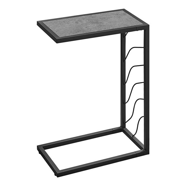 Table d'appoint en forme de C rectangulaire de Monarch Specialties, 25,25 po x 10,25 po, gris et noir