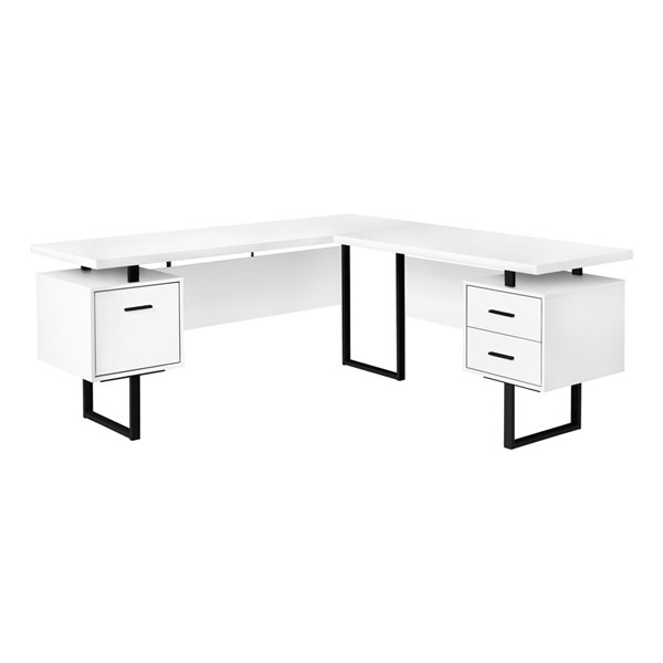 BUREAU - 70 poL / BLANC / METAL NOIR / FACE GAUCHE/DROIT