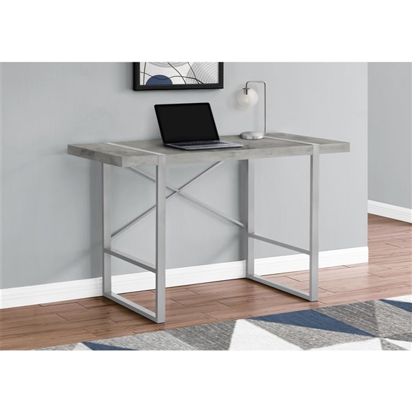 BUREAU - 48 poL / SIMILI-CIMENT GRIS / METAL ARGENT