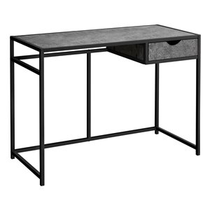 COMPUTER DESK - 42-inL / GREY STONE-LOOK / BLACK METAL