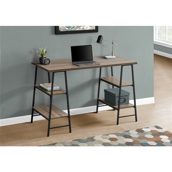 COMPUTER DESK - 48-inL / DARK TAUPE / BLACK METAL