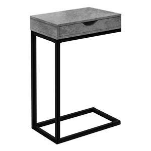 Table d'appoint en forme de C rectangulaire en composite à 1 tiroir de Monarch Specialties, 24,5 po x 16 po, gris et noir