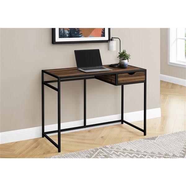 BUREAU - 42 poL / FAUX BOIS BRUN / METAL NOIR