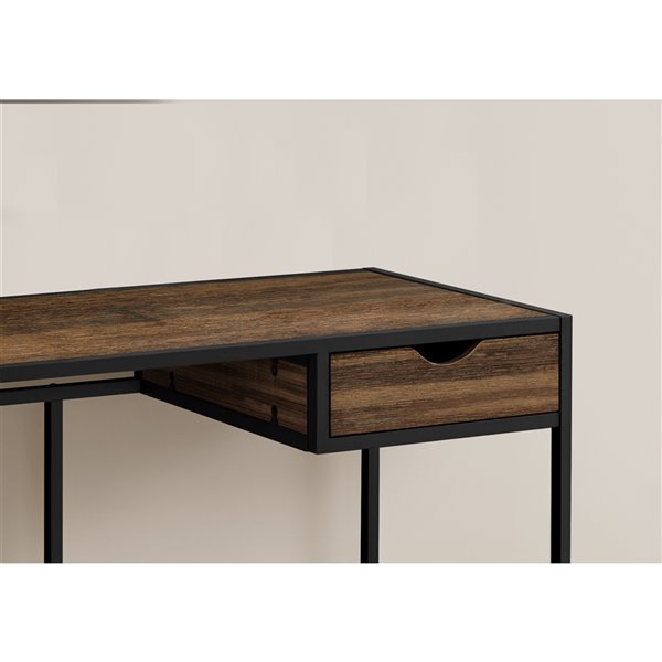 BUREAU - 42 poL / FAUX BOIS BRUN / METAL NOIR