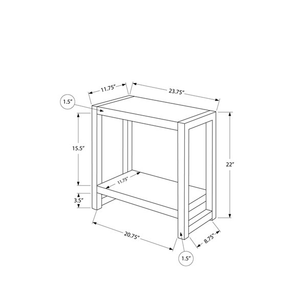 Monarch Specialties Composite Rectangular Side End Table, 22-in x 23.75-in, Black