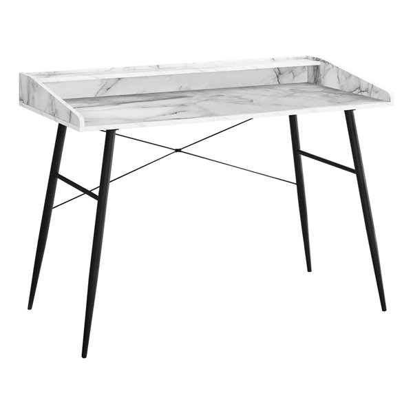 COMPUTER DESK - 48-inL / WHITE MARBLE-LOOK / BLACK METAL