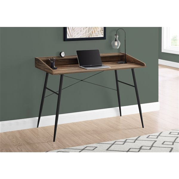 BUREAU - 48 poL / FAUX BOIS BRUN / METAL NOIR