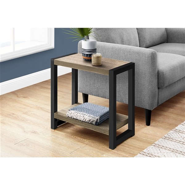 Monarch Specialties Composite Rectangular Side End Table, 22-in x 23.75-in, Dark Taupe and Black