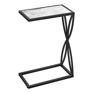 Table d'appoint en forme de C rectangulaire en composite de Monarch Specialties, 25,25 po x 10,25 po, blanc et noir
