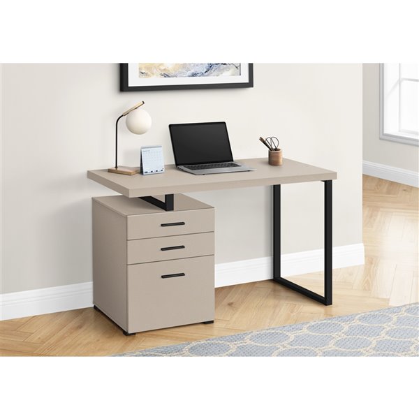 COMPUTER DESK - 48-inL / MODERN TAUPE / BLACK METAL / L/R