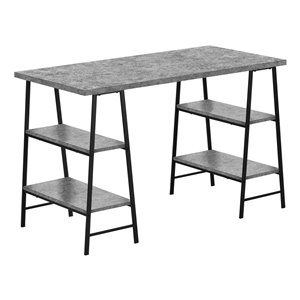 COMPUTER DESK - 48-inL / GREY STONE-LOOK / BLACK METAL