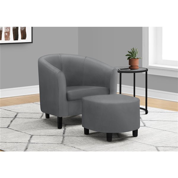 Monarch Specialties Contemporary Faux, Leather Club Chair And Ottoman