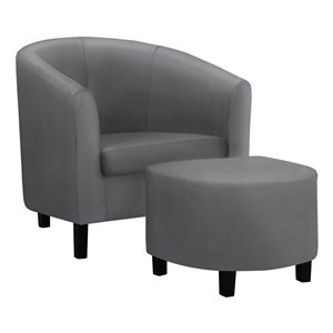 Fauteuil d'appoint avec repose-pieds contemporain en similicuir de Monarch Specialties, gris, ensemble de 2 morceaux