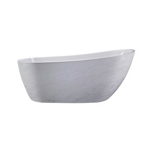 A&E Bath & Shower Marlowe Oval Acrylic Center Drain Bathtub - 30.68-in x 67-in - White Marble High-Gloss Acrylic