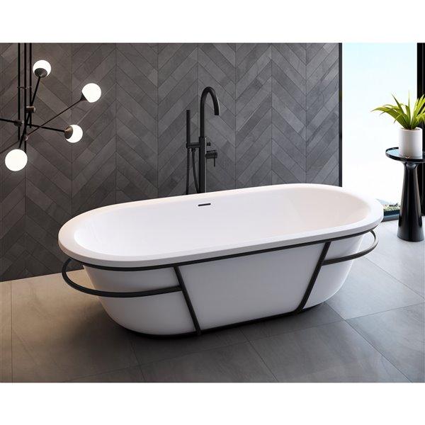 A&E Bath & Shower Eden Oval Acrylic Center Drain Bathtub - 31.5-in x 70.87-in - White High-Gloss Acrylic