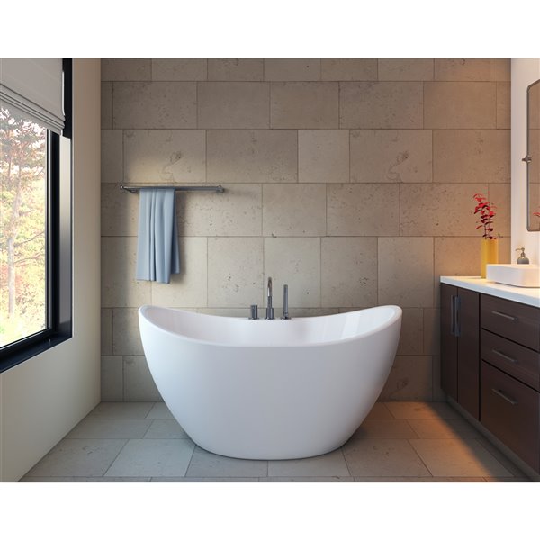 A&E Bath & Shower Turin Oval Acrylic Center Drain Bathtub - 29-in x 56-in - White High-Gloss Acrylic