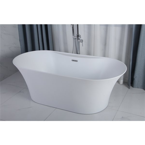 Baignoire Cecile ovale en acrylique avec drain central de A&E Bath & Shower, 31 po x 67 po, blanc lustré