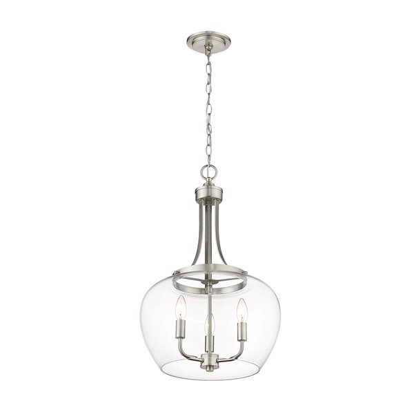 Z-Lite Joliet Brushed Nickel Modern/Contemporary Clear Glass Bowl Halogen Large Pendant light