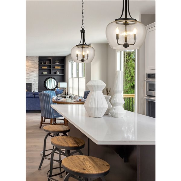 Z-Lite Joliet Matte Black Modern/Contemporary Clear Glass Bowl Halogen Large Pendant light