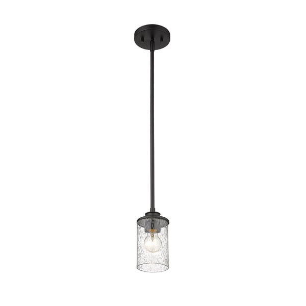 Z-Lite Beckett Matte Black Modern/Contemporary Seeded Glass Cylinder Halogen Mini Pendant light