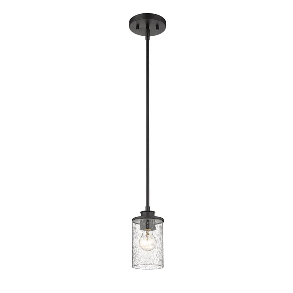 Z-Lite Beckett Matte Black Modern/Contemporary Seeded Glass Cylinder Halogen Mini Pendant light