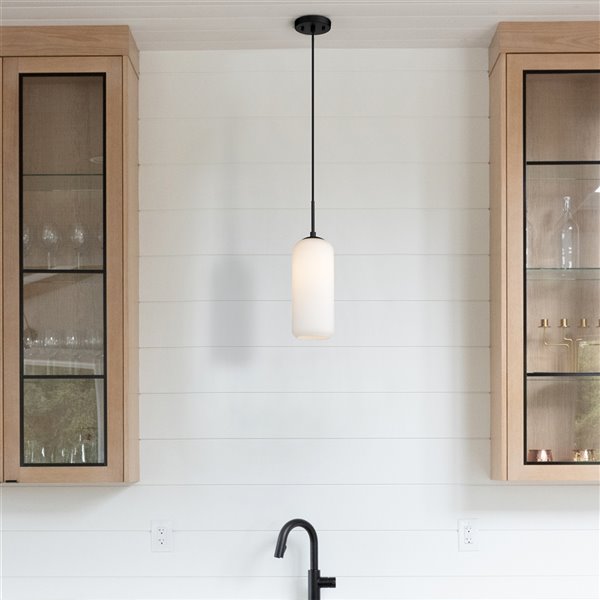 Z-Lite Monty Matte Black Modern/Contemporary Opal Glass Cylinder Halogen Medium Pendant light