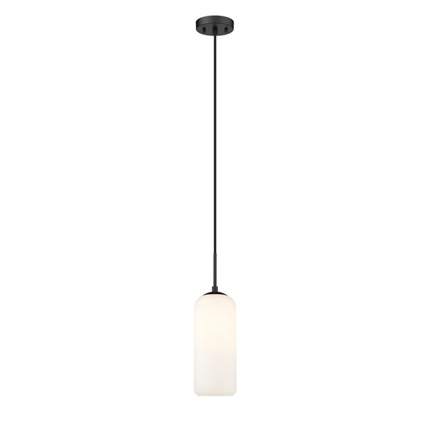 Z-Lite Monty Matte Black Modern/Contemporary Opal Glass Cylinder Halogen Medium Pendant light