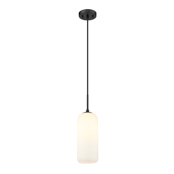 Z-Lite Monty Matte Black Modern/Contemporary Opal Glass Cylinder Halogen Medium Pendant light