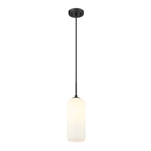 Z-Lite Monty Matte Black Modern/Contemporary Opal Glass Cylinder Halogen Medium Pendant light